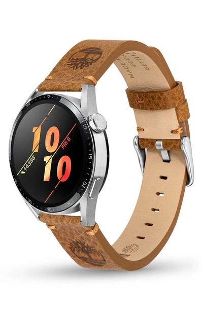 Shop Timberland Leather 22mm Smart Watch Watchband In Wheat