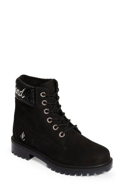 Shop Jimmy Choo X Timberland Crystal Logo Hiking Boot In Black