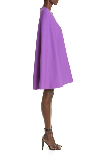 Shop Oscar De La Renta Wool Blend Cape Dress In Hyacinth