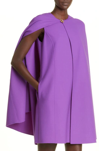 Shop Oscar De La Renta Wool Blend Cape Dress In Hyacinth