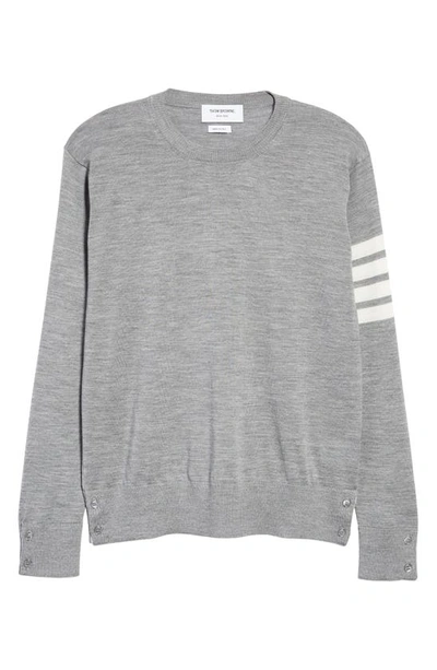Thom Browne L Crewneck Sweater With 4 Bar Inlay In Pale Grey