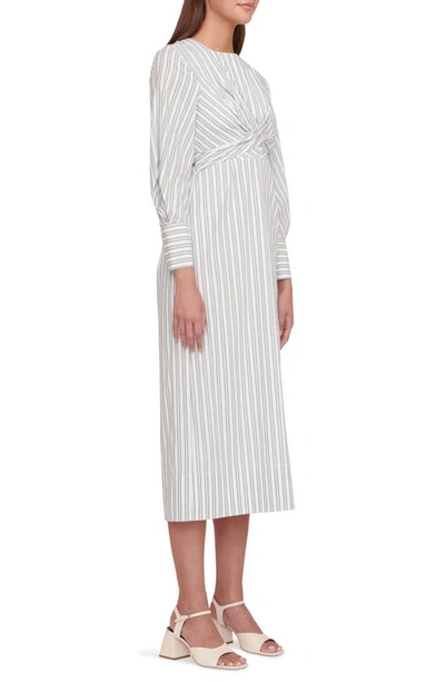 Shop Staud Crosshill Long Sleeve Cotton Dress In Moss Stripe
