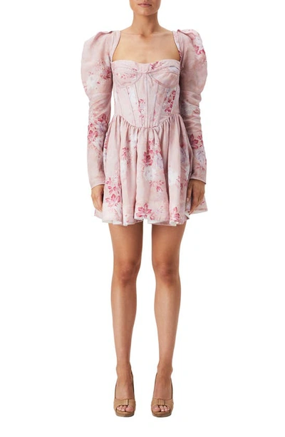 Shop Bardot Evermore Floral Corset Long Sleeve Minidress In Soft Pink Floral