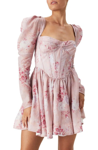 Shop Bardot Evermore Floral Corset Long Sleeve Minidress In Soft Pink Floral