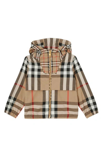 Shop Burberry Kids' Wilbur Check Hooded Jacket In Archive Beige Ip Chk