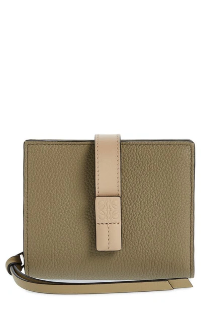 Shop Loewe Anagram Tab Leather Wallet In Artichoke Green/ Dusty Beige