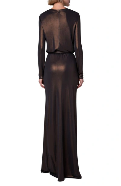 Shop Akris Belted Long Sleeve Liquid Jersey Gown In Copper