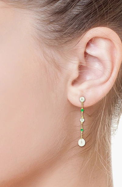 Shop Effy 14k Yellow Gold Emerald & Freshwater Pearl Earrings In Green