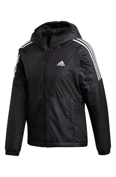 Shop Adidas Originals Essential 3-stripes Hooded Insulated Jacket In Black
