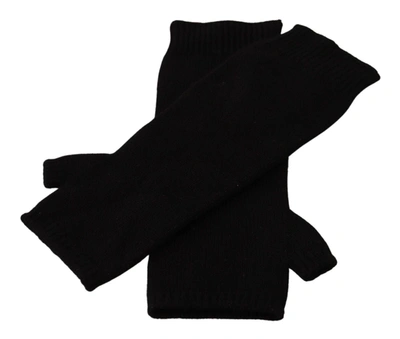 Dolce & Gabbana Black Knitted Fingerless Elbow Length Gloves In Black