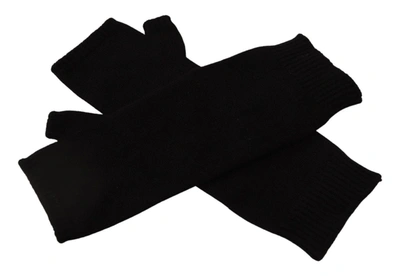 Dolce & Gabbana Black Knitted Fingerless Elbow Length Gloves In Black