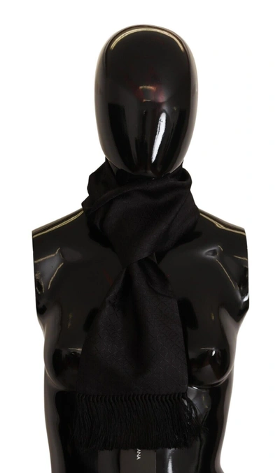 Shop Dolce & Gabbana Black Patterned Silk Wrap Fringes Men's Scarf
