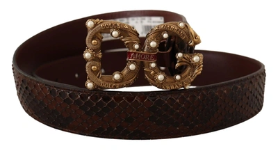 Shop Dolce & Gabbana Elegant Phyton Leather Pearl Buckle Women's Belt In Brown