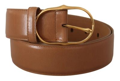 Shop Dolce & Gabbana Brown Leather Gold Metal Oval Buckle Women's Belt