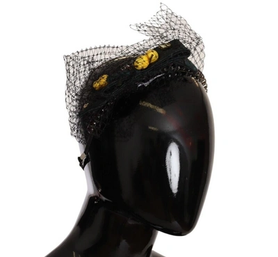 Shop Dolce & Gabbana Silver Tiara Crystals Fruits Black Mesh Diadem Women's Headband