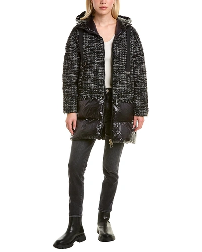 Shop Herno Tweed Wool-blend Down Coat In Black