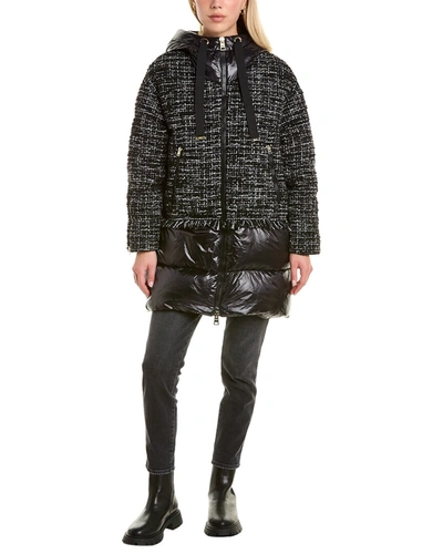 Shop Herno Tweed Wool-blend Down Coat In Black