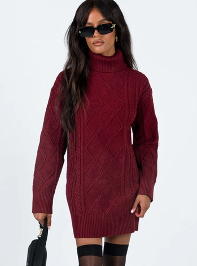 Shop Princess Polly Lower Impact Bonington Sweater Dress In Burgundy
