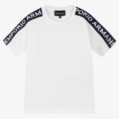 Shop Emporio Armani Boys White Cotton Logo T-shirt