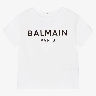 Shop Balmain White Cotton Logo Baby T-shirt