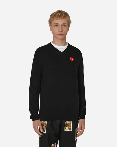 Shop Comme Des Garçons Play Invader Heart V-neck Sweater In Black