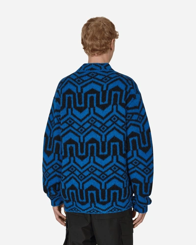 Shop Moncler Jacquard Mock Neck Sweater Blue In Black