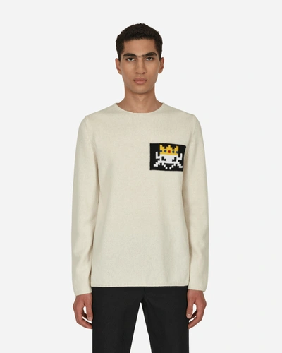 Shop Comme Des Garçons Shirt Invader Knit Sweater Beige In White