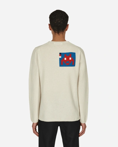 Shop Comme Des Garçons Shirt Invader Knit Sweater Beige In White