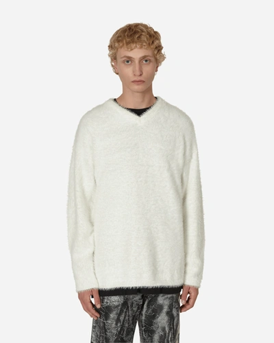 Shop Erl V-neck Hairy Sweater In White