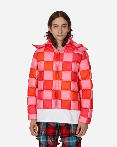 Shop Erl Gradient Checker Hooded Puffer Jacket In Pink