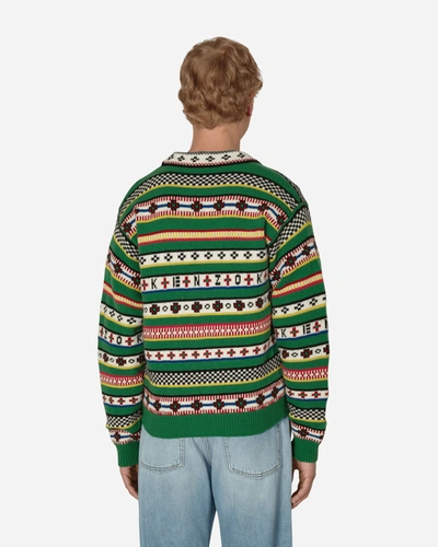 Kenzo Regular Fit Jacquard Wool Cardigan In Green