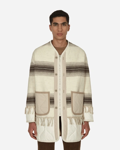 Junya Watanabe Fringe-trimmed Striped Jacket In Beige