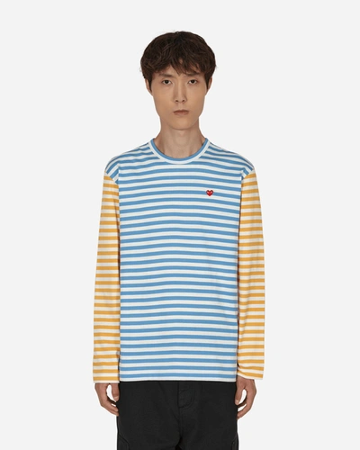 Shop Comme Des Garçons Play Bi-color Stripe Longsleeve T-shirt Blue In Multicolor