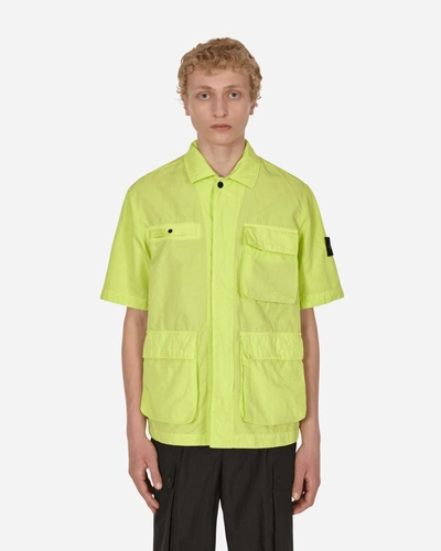 Shop Stone Island Tela Cotone Lino Fiammato-tc Garment Dyed Shortsleeve Jacket In Yellow