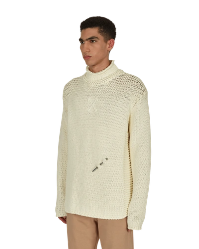 Shop Off-white Meteornail Knit Zip Mockneck Sweater In Tofu Tofu