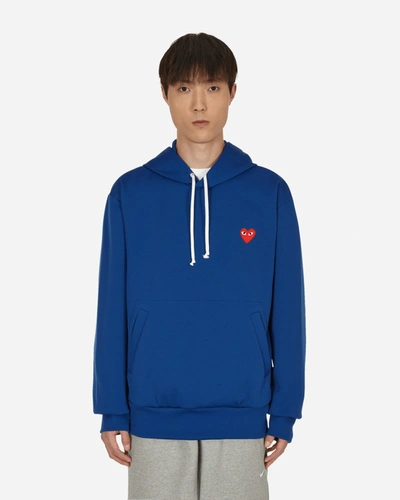 Shop Comme Des Garçons Play Heart Patch Hooded Sweatshirt In Blue