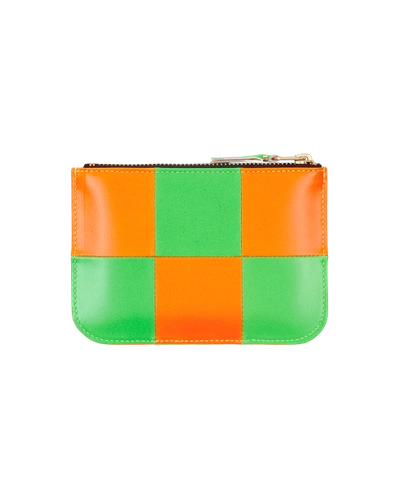 Comme Des Garçons Fluo Square Zip Pouch In Light Orange/ Green