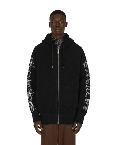Shop Givenchy Barbed Wire Printed Hooded Zip Sweater In Black