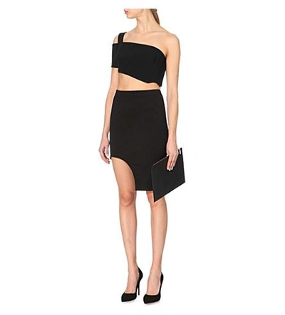 Shop Mugler Asymmetric Stretch-cotton Skirt In Black