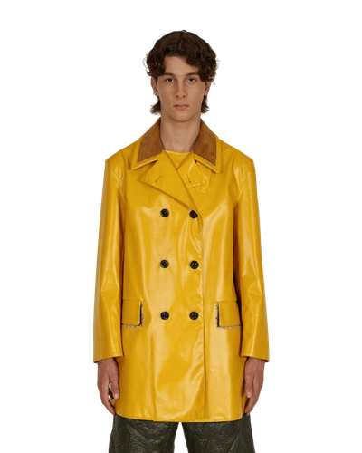 Shop Maison Margiela Coated Cotton Double Breasted Raincoat In Yellow