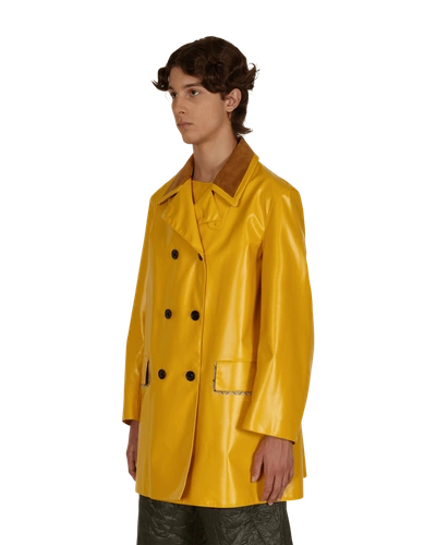 Shop Maison Margiela Coated Cotton Double Breasted Raincoat In Yellow