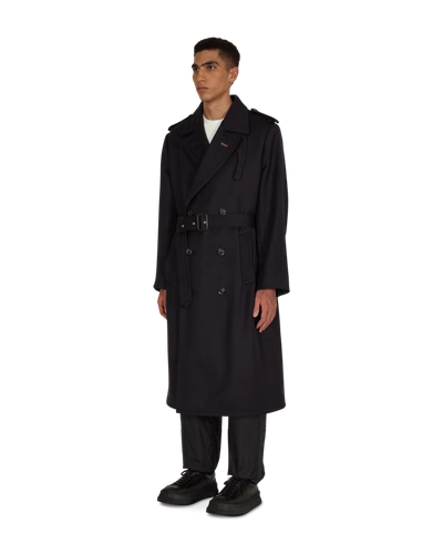 Shop Maison Margiela Wool Trench Coat In Dark Blue