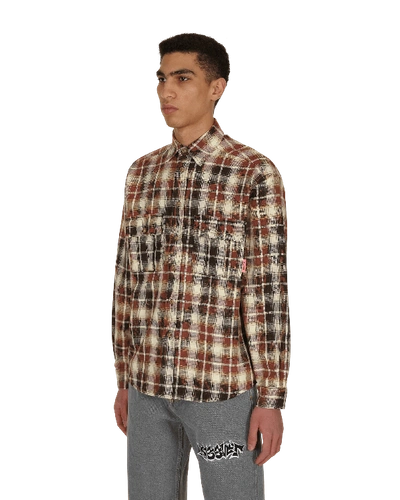 Shop Paccbet Bleached Check Shirt In Brown
