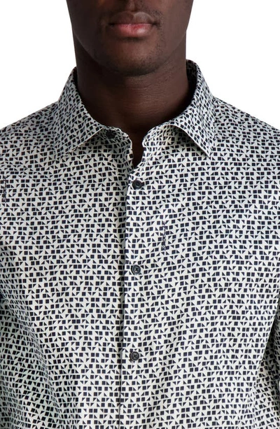 Shop Karl Lagerfeld Geometric Print Long Sleeve Button-up Shirt In Black/ White