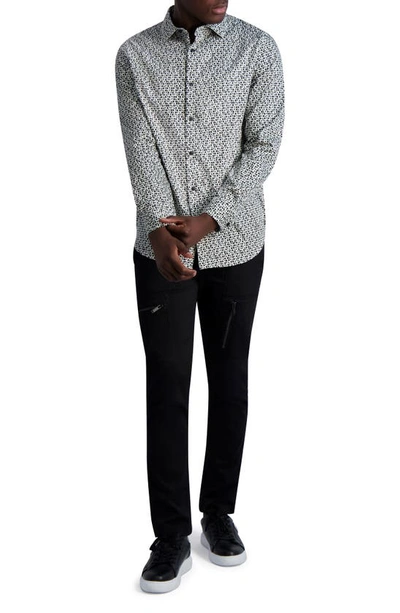 Shop Karl Lagerfeld Geometric Print Long Sleeve Button-up Shirt In Black/ White