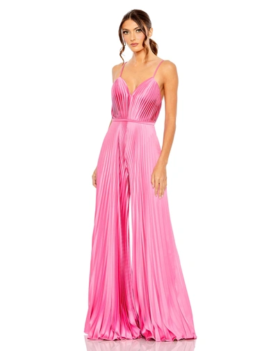 Shop Ieena For Mac Duggal Pleated Plunge Neck Wide Leg Jumpsuit In Pink