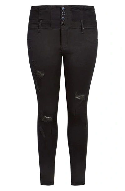 Shop City Chic Asha Ripped Skinny Jeans In Black
