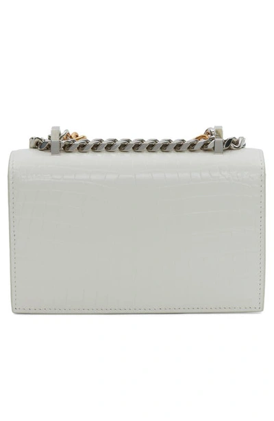 Shop Alexander Mcqueen Mini Jeweled Croc Embossed Leather Satchel In 9210 Soft Ivory