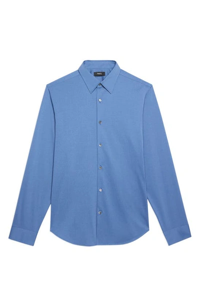 Shop Theory Sylvain Nd Structure Knit Button-up Shirt In Atlantic - G80