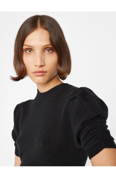 Shop Frame Ruched Sleeve Recycled Cashmere Blend Sweater In Noir